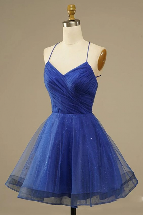 Strap Party Dress,tulle Homecoming Dress,royal Blue Graduation Dress