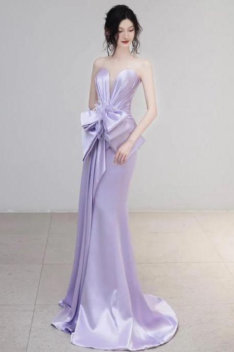 Asymmetrical Off-Shoulder Satin Gown Lavender