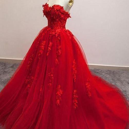 Sexy ,red, Sweetheart, Strapless, Ball Gown, Applique, Tulle, Long ...