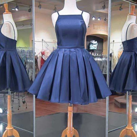 Navy Blue Spaghetti Straps Velvet Wedding Guest Dress main image 1