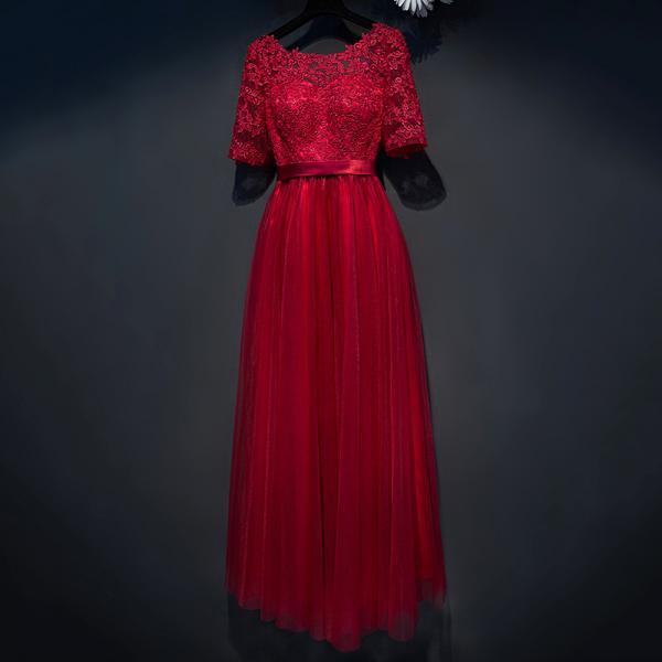 Sheath Chiffon Prom Dress, Red Prom Dress, Halter Neck Prom Dress, Red