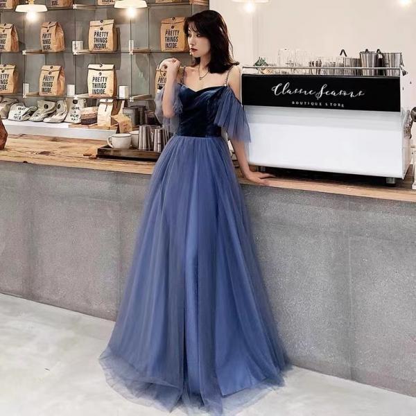 Sexy halter dress, blue temperament party dress, elegant dress,custom made