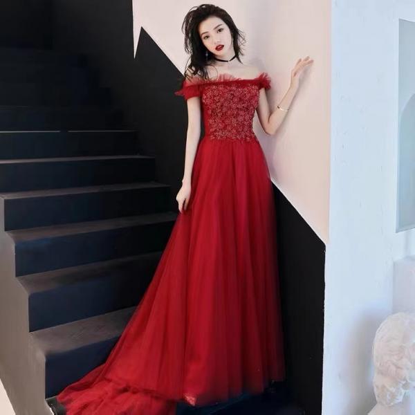 Off-shoulder prom dress, summer, long red dress, glamorous evening dress,custom made