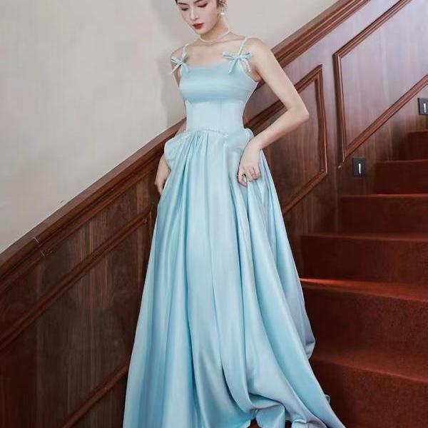  Blue evening dress, new cute party dress, fairy satin prom dress ,custom made