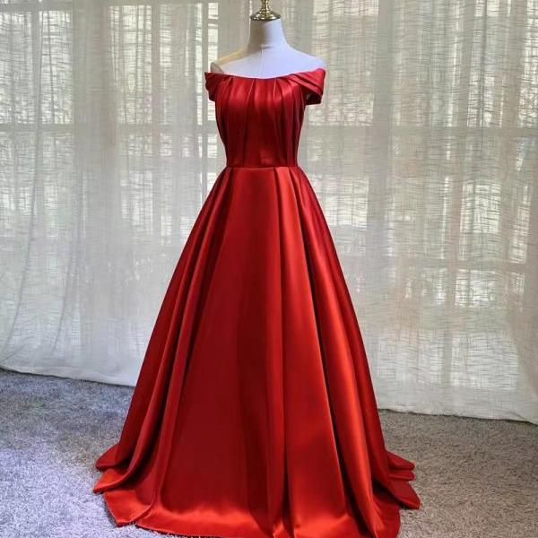 Red evening dress, off shoulder prom dress, elegant party dress,custom made