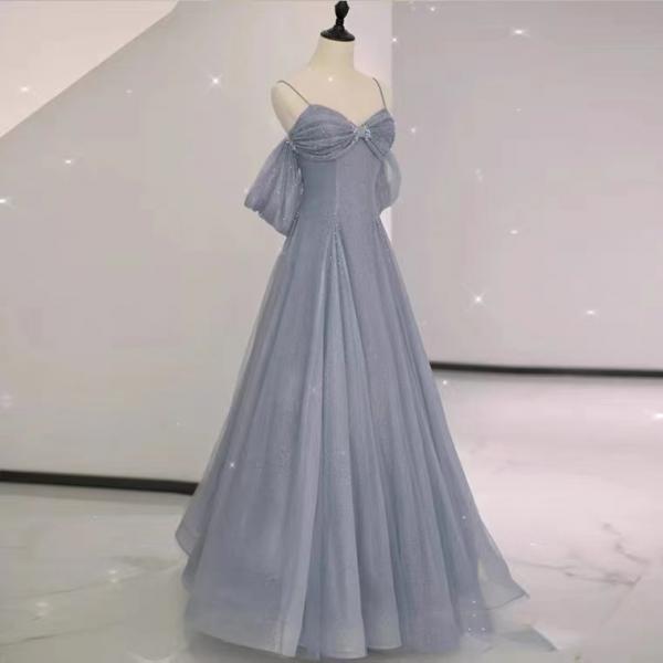Blue evening dress,sexy prom dress, generous birthday dress,spaghetti strap beaded dress ,custom made