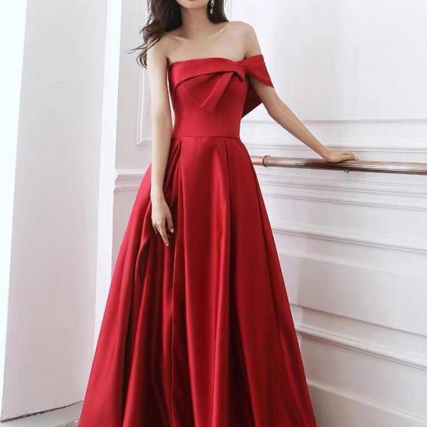 Red Evening Dress, Off Shoulder Prom Dress,satin Party Dess,Custom Made ...