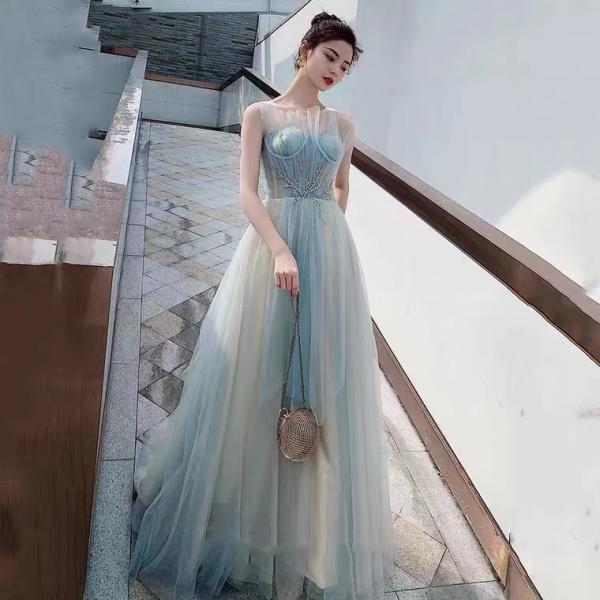 Sleveless party dress ,gradient bridesmaid dress,fairy prom dress, blue evening dress,custom made