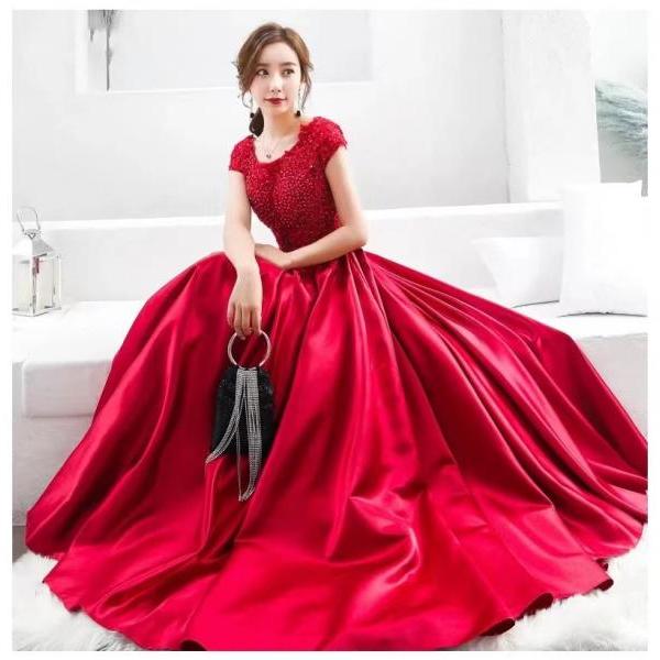 Cap Sleeve Evening Dress,satin Prom Dress, Elegant Party Dress,Custom