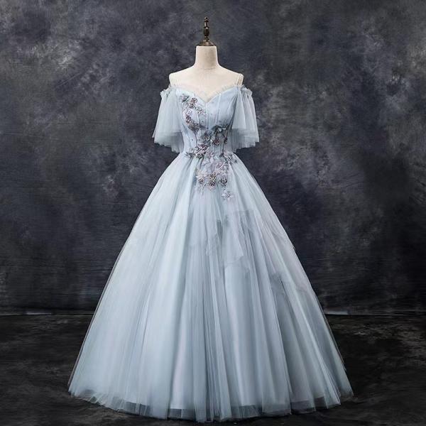 Fairy evening dress, grey wedding dress,spaghetti strap long ball gown,Custom Made