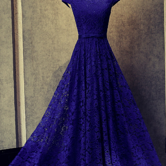 Navy blue prom dress, lace evening dress,formal wedding guest dress,Custom Made