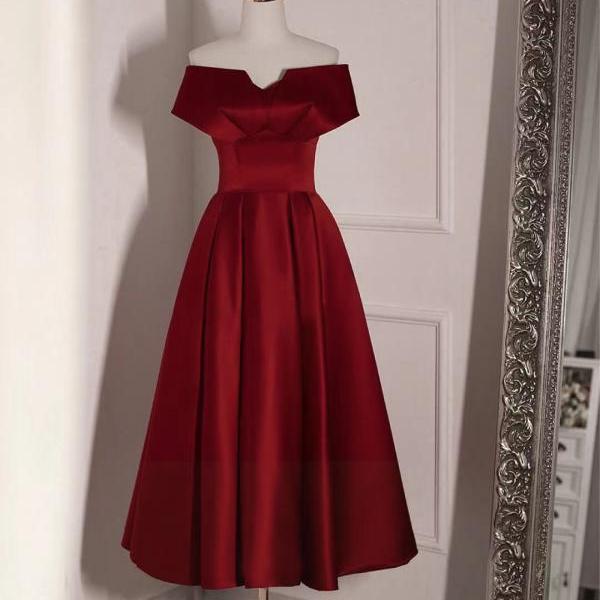 Off shoulder party dress,formal prom dress,red evening dress,elegant midi dress,custom made