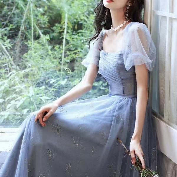Off shoulder party dress,blue prom dress,fairy evening dress,custom made