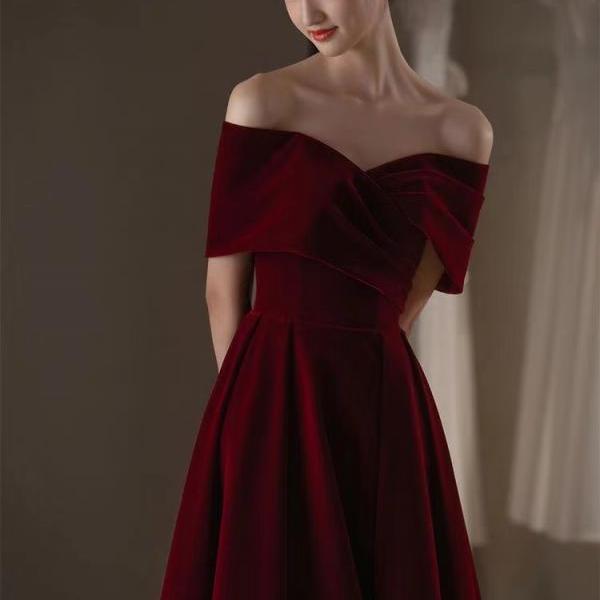 Off shoulder prom dress,elegant velvet dress, noble evening dress, formal dress,custom made