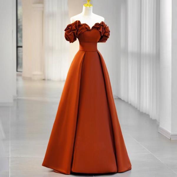 Off shoulder evening dress, temperament prom dress, orange party dress,custom made