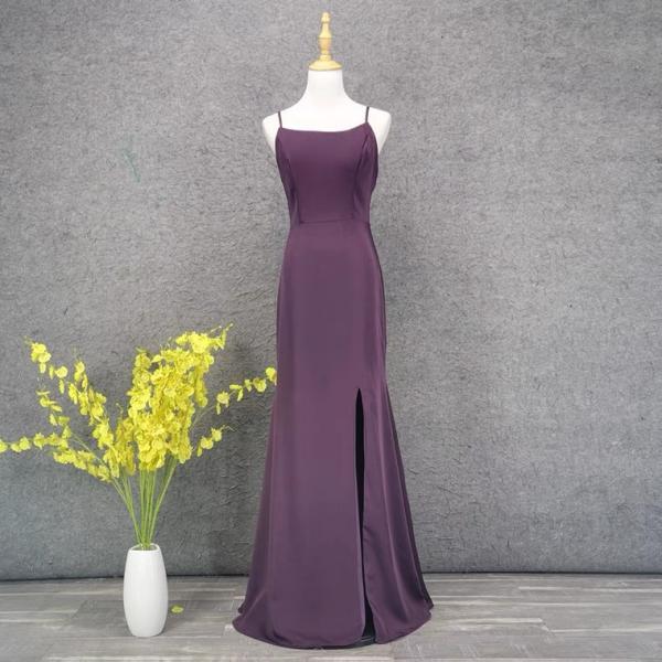Spaghetti trap evening dress purple party dress,sexy slit prom dress,Custom made