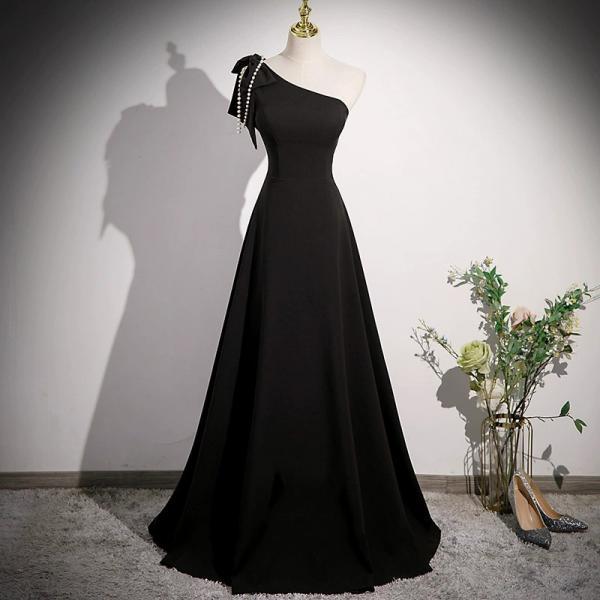 Elegant Sheath One Shoulder Black Prom Dresses Birthday Outfits Evening Gown main image 1