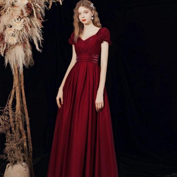 Red Evening Gown, Elegant Long Prom Dress,V-Neck Prom Dress
