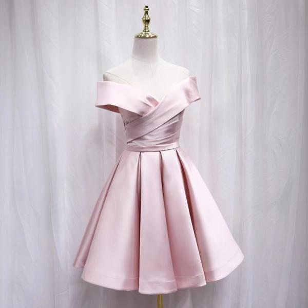Pink/black Princess Party Dress Satin Off Shoulder Homecoming Dress
