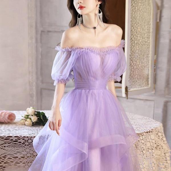 Off shoulder party dress,purple prom dress cute homecoming dress