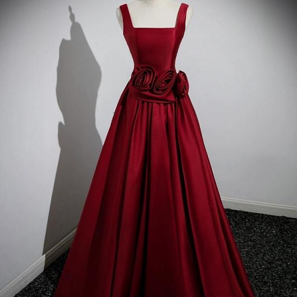 Charming Red Straps Black Girl Satin Long Evening Dress Birthday Outfits main image 1