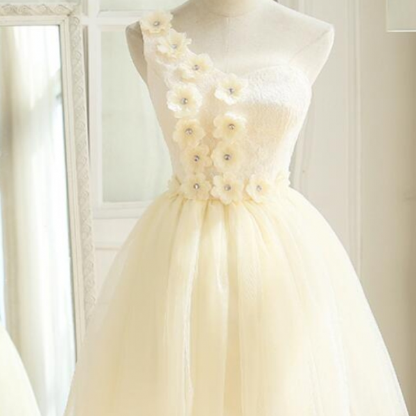 White One Shoulder A-Line Cute Midi Length Party Dress DP3838