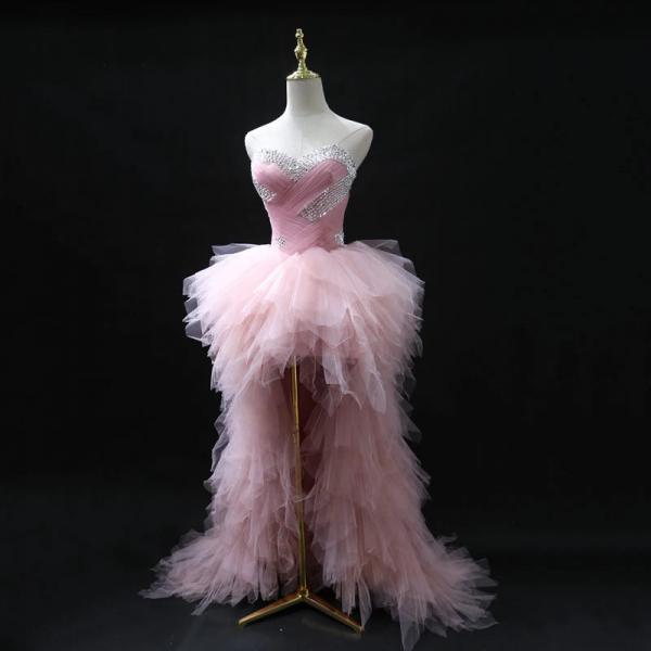 Champagne pink halter-neck fitted slim-fit short ball gown with irregular hem R7856 main image 1