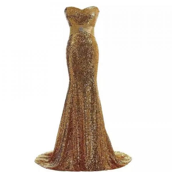 Gold Sequin Thigh-Slit Gown