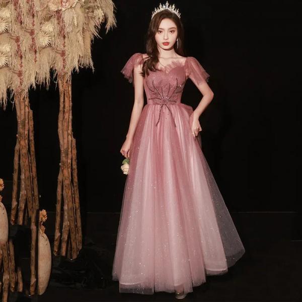 Red hand embroided draped gown