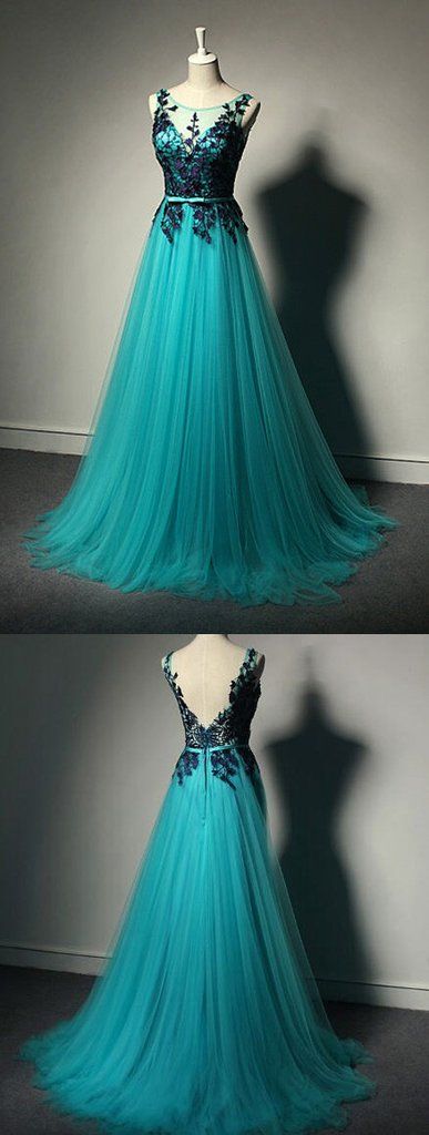 New Fashion, Blue Tulle Party Dress, Formal Gown,Lace Black Evening ...