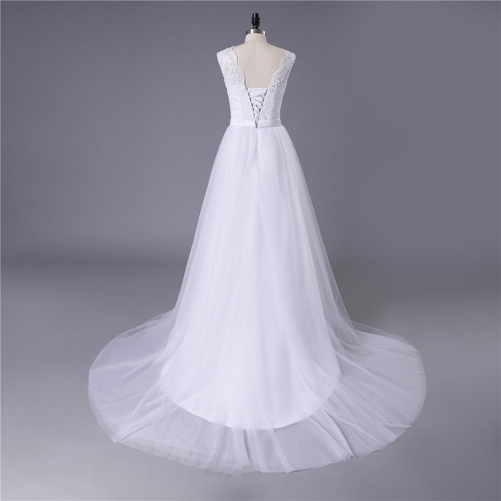 Princess White Tulle Lace Top Beaded Wedding Dresses, Cheap Long Bridal ...