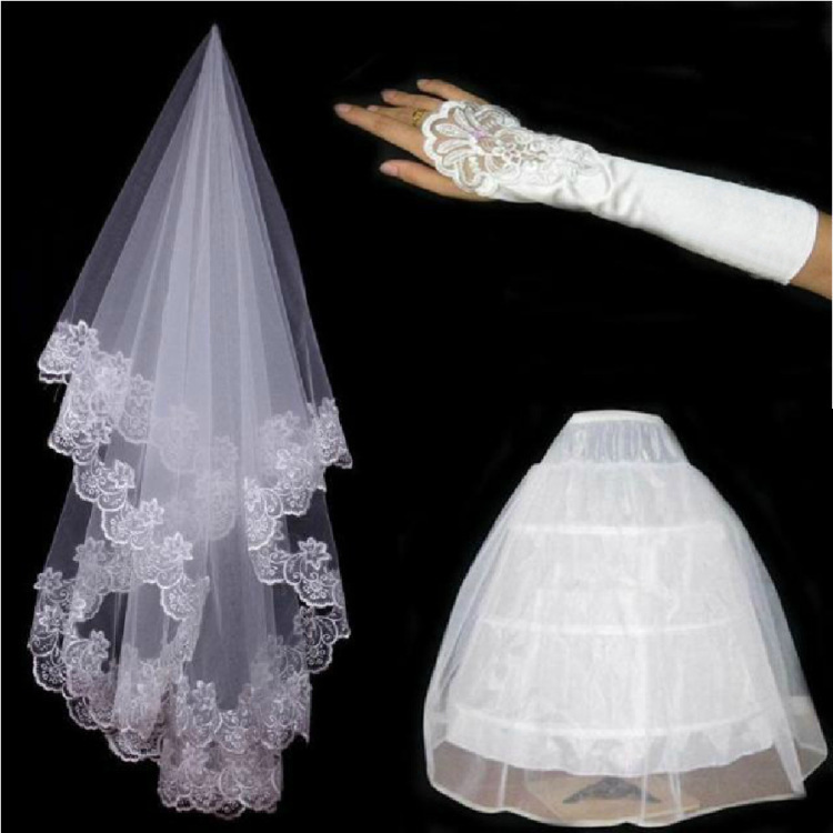 Wedding Lace Veil/stretch Satin Gloves/mesh Gauze Skirt, Brace Wedding