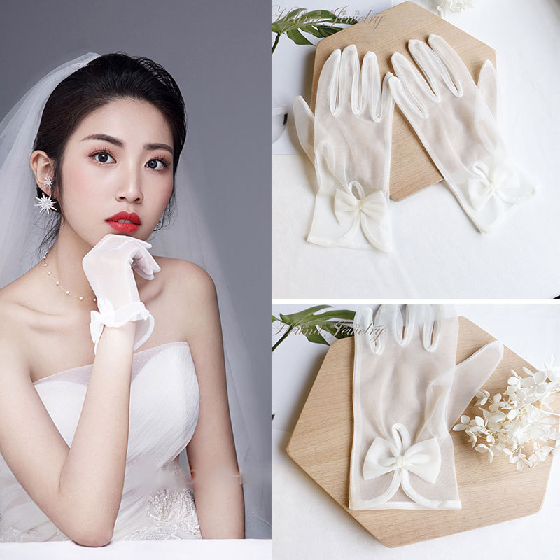 White Bride Gloves, Gauze Wedding Gloves, Hollowedout Long And Short