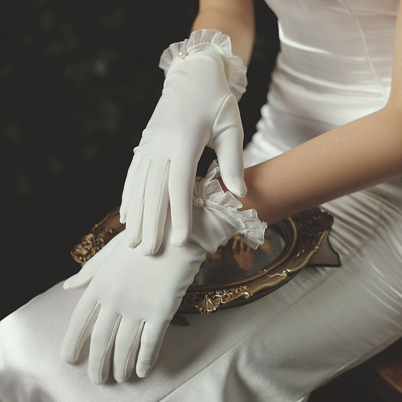 Bridal Dress Gloves, Short Tulle Pearl White Gloves on Luulla
