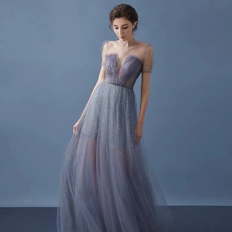 Spring,short Sleeve Prom Dress,gray Party Dress,sexy Evening Dress ...