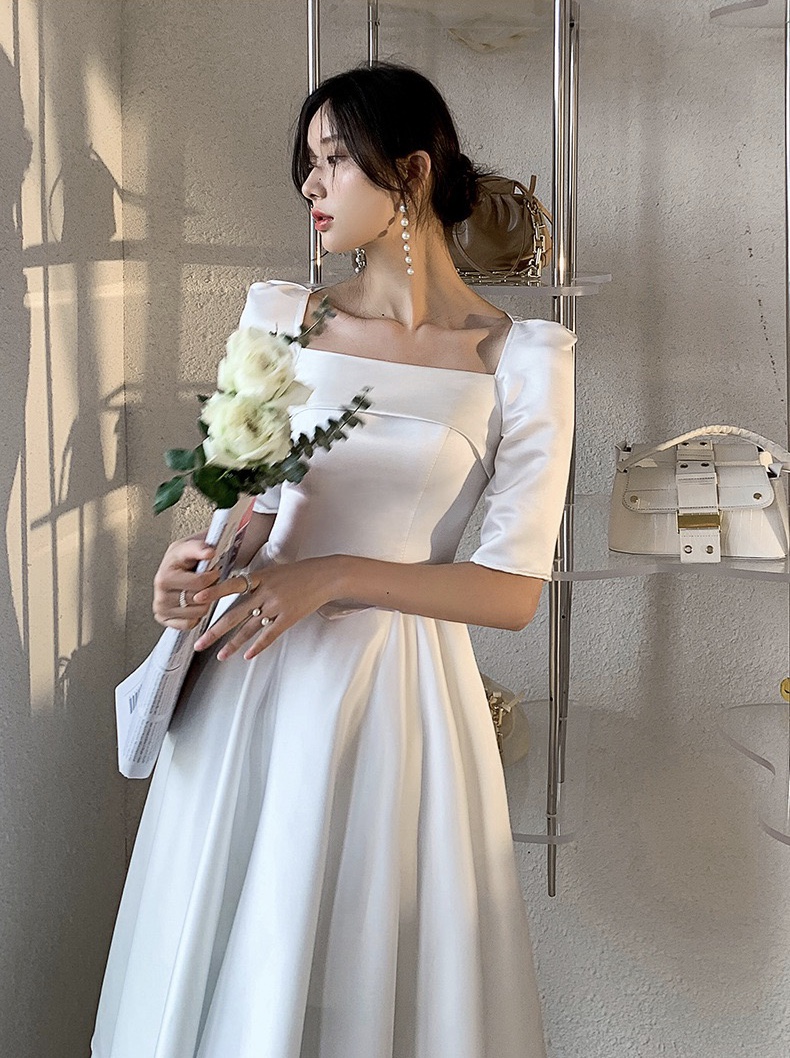 White Small Evening Dress, New Style, Temperament, Satin Light Wedding ...