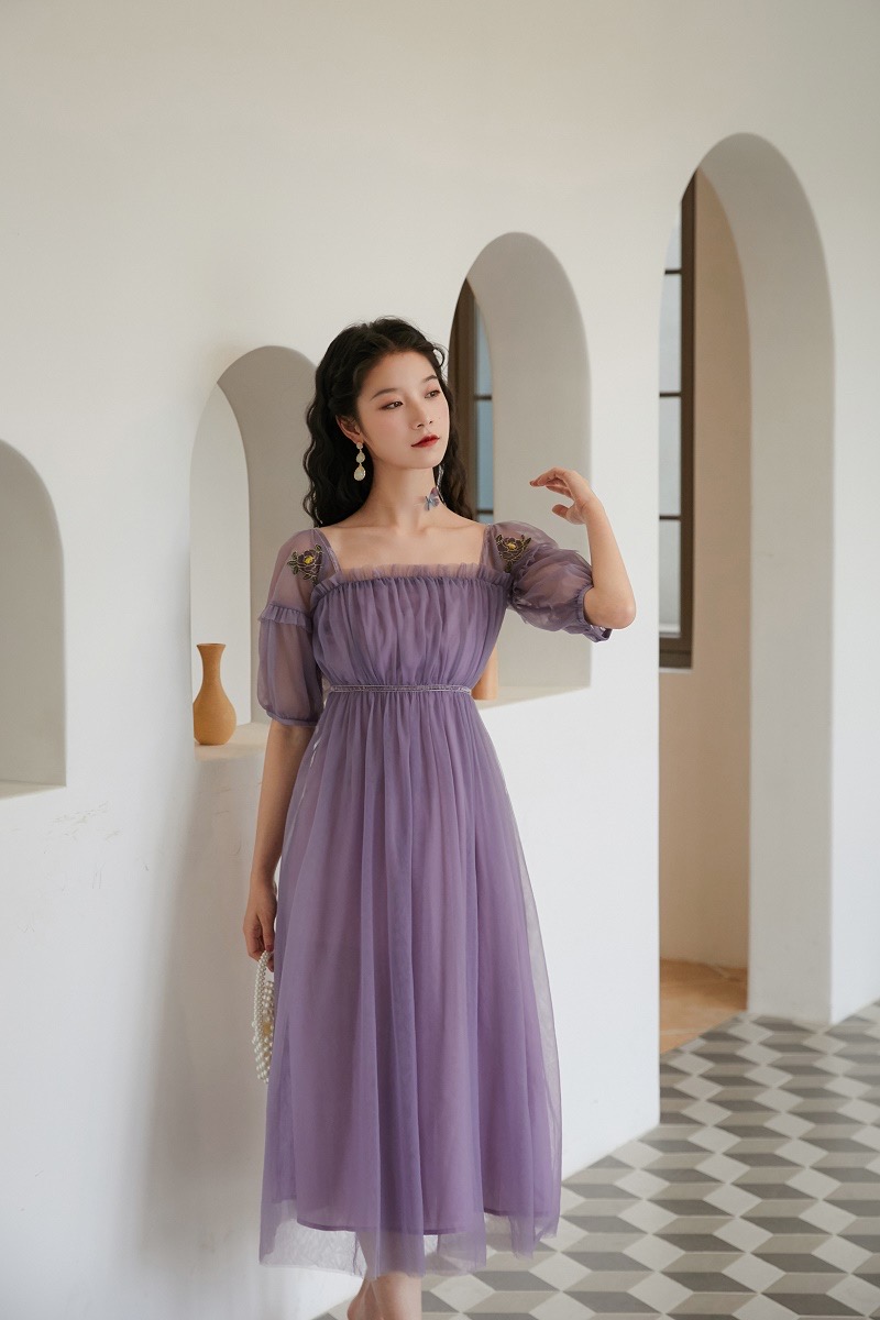 Romantic Purple Tulle Dress, Hepburn Style, Super Fairy Midi Dress ...