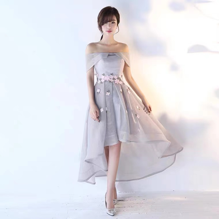 Off Shoulder Evening Dress, Stylish Homecoming Dress, Gray High Low ...