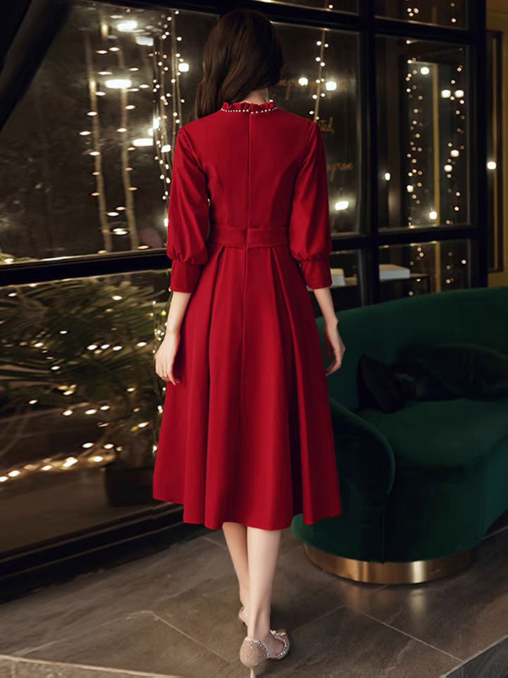 Red Homecoming Dress,velvet Dress,long Sleeves Midi Dress,custom Made ...