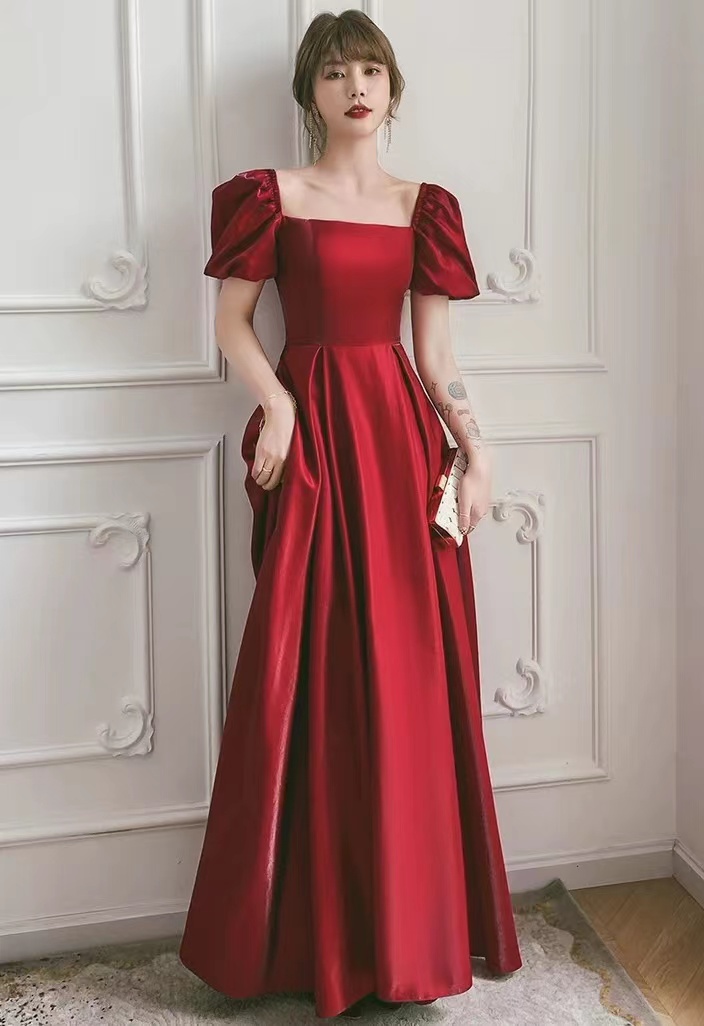 Escape Princess Dress, Satin Square Collar Party Dress,red Evening ...