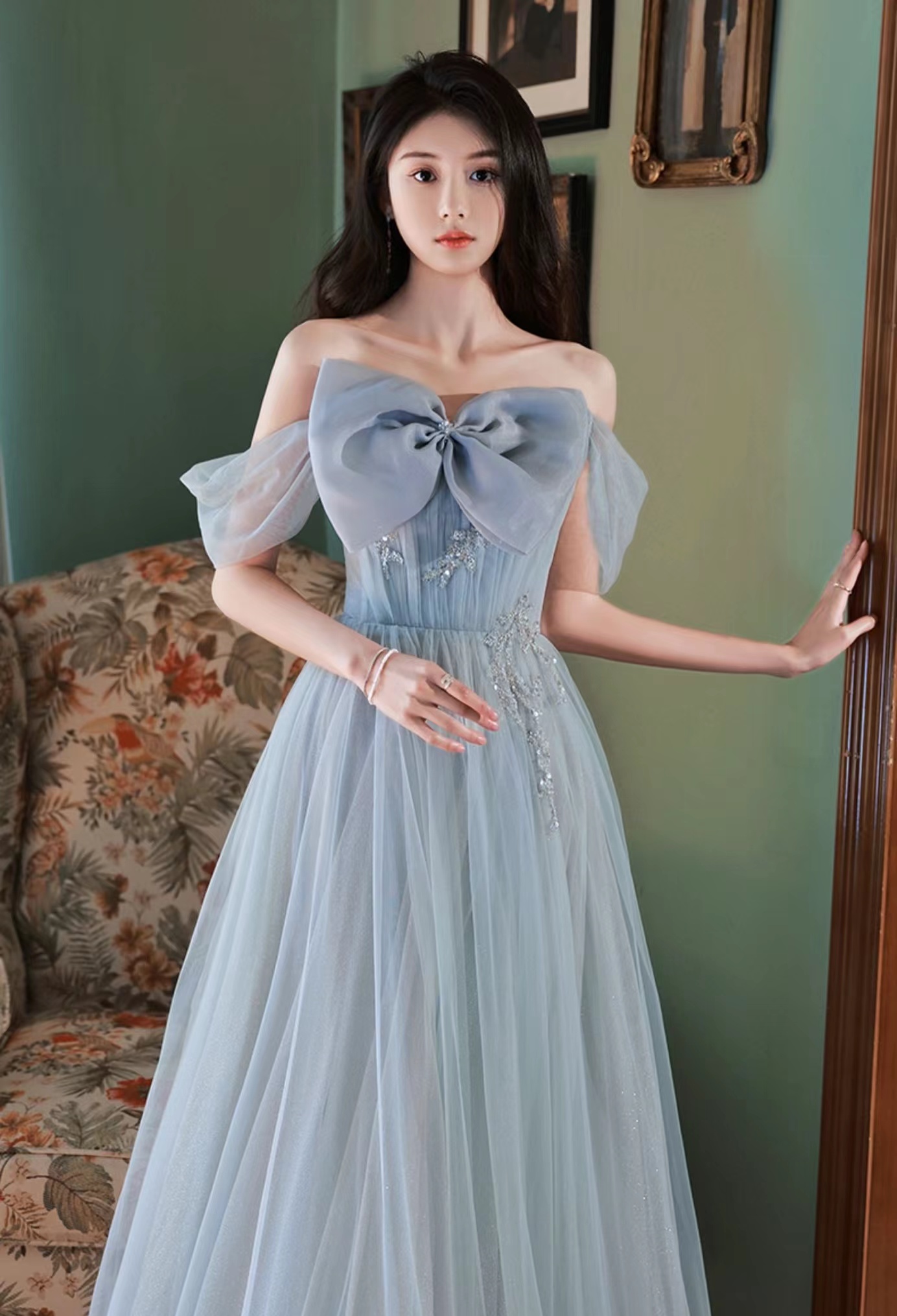 Off Shoulder Socialite Dress,blue Graduation Dress, Fairy Bow Party ...