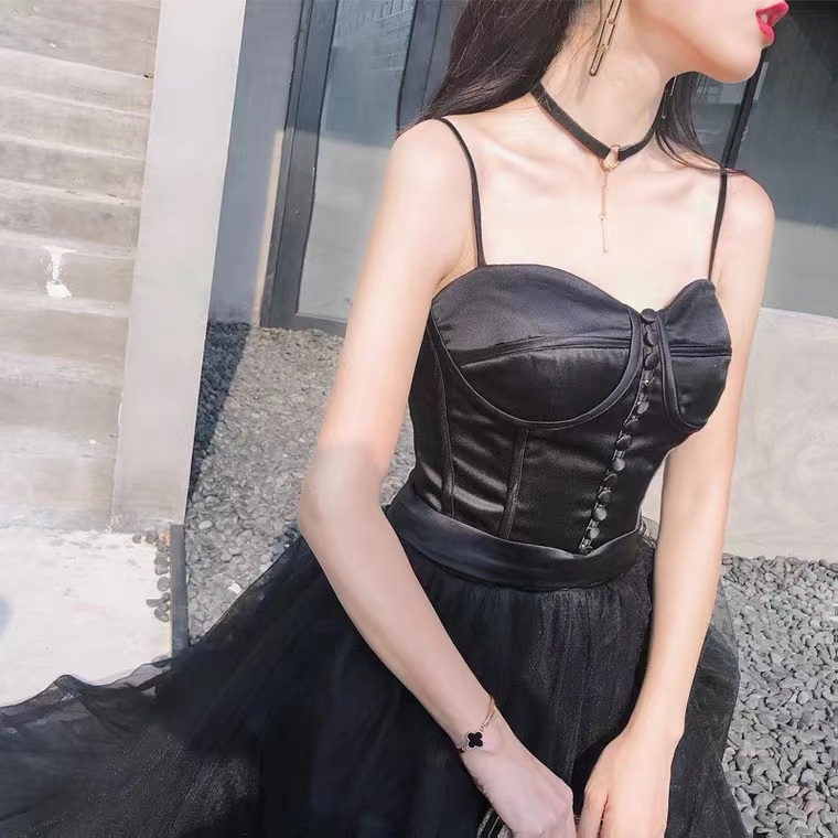 New Elegant Spaghetti Strap Evening Party Fashion Midi Dress For Women