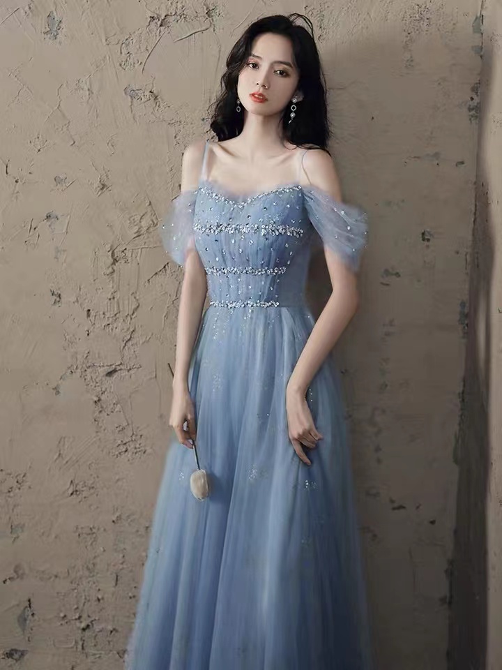 Spaghetti Strap Evening Dress,fairy Party Dress,blue Prom Dress,Custom ...