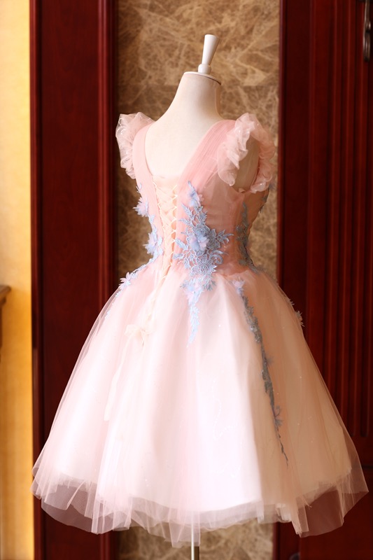 Charming Pink V-neckline Short Party Dress, Cute Graduation Party Dress