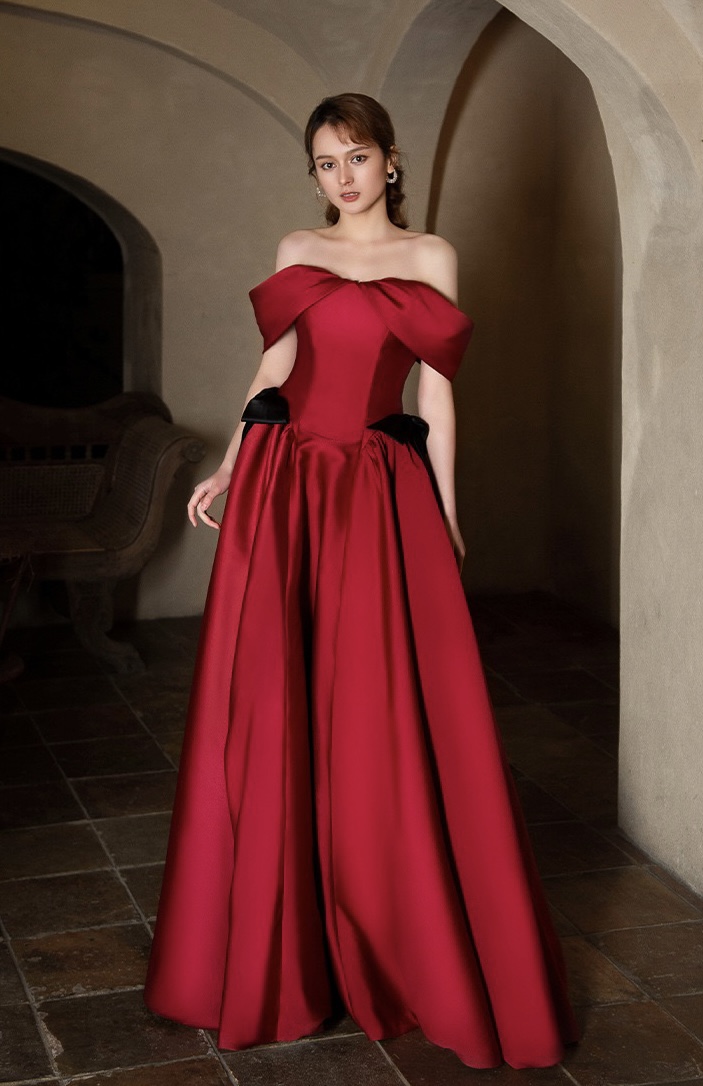 Off Shoulder Evening Dress,red Party Dress,satin Party Dress,charming ...