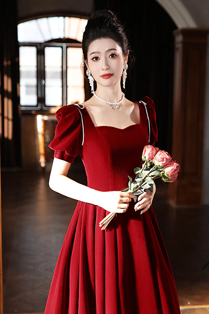 A Line Velvet Burgundy Classy Prom Dress Classy Evening Classy Dress