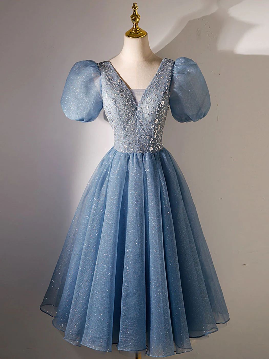 Blue V Neck Layered A Line Homecoming Dress Mini Party Dress Y7596 main image 0