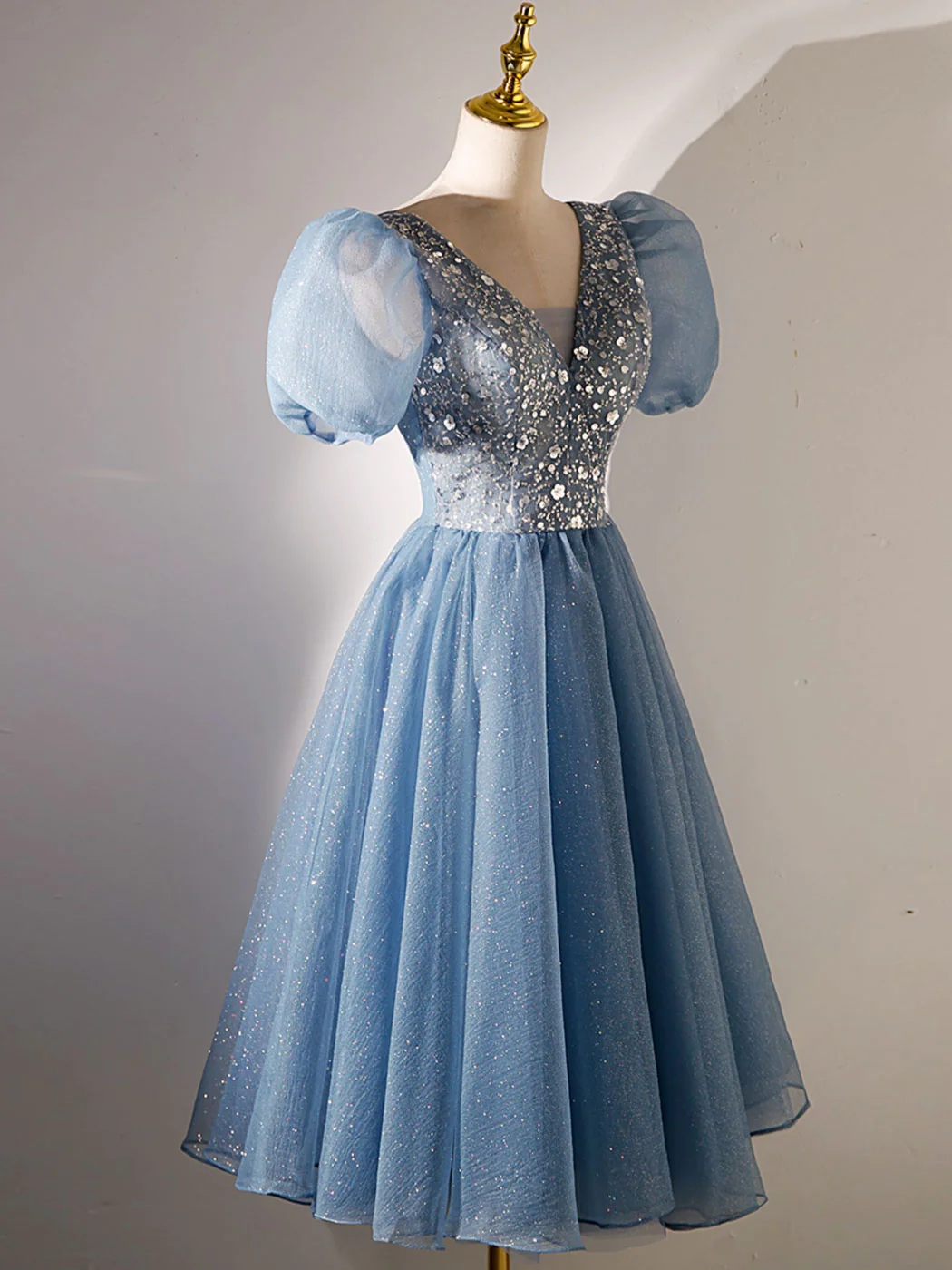 A-line Blue Sequins Tiered Homecoming Dress,Blue Birthday Party Dress  Y4118