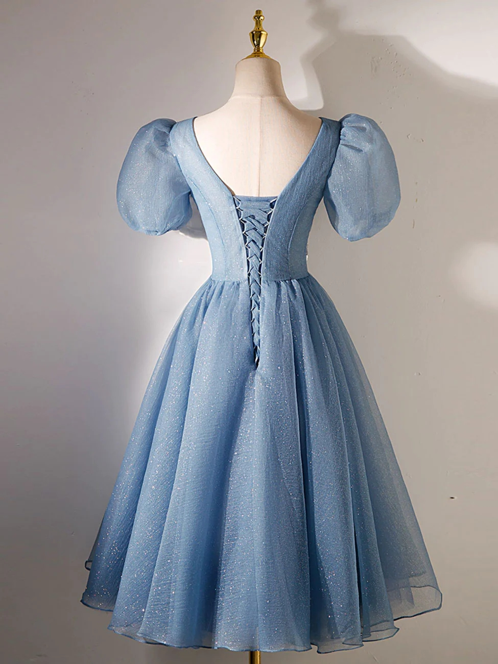 Sky Blue A Line V Neck Pleated Tiered Short Retract Your Waist Homecoming Dress