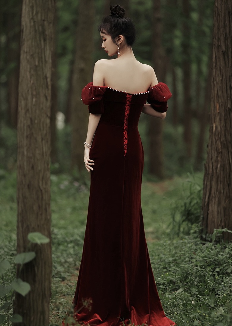 Elegant Mermaid Square Neck Burgundy Velvet Long Prom Dress